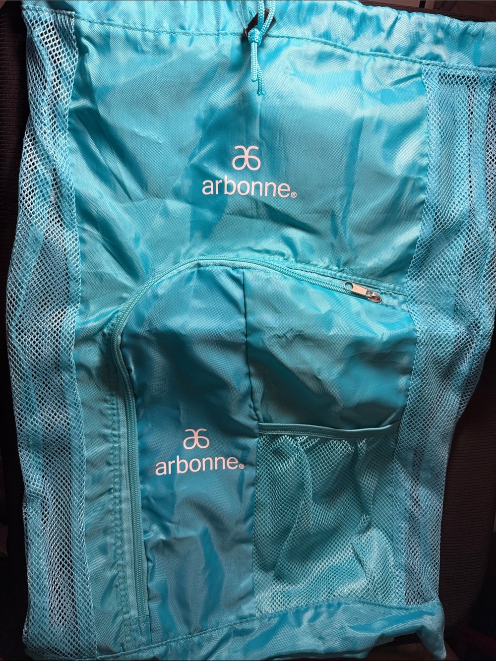 Arbonne Teal Drawstring Tote with Mesh Organizer